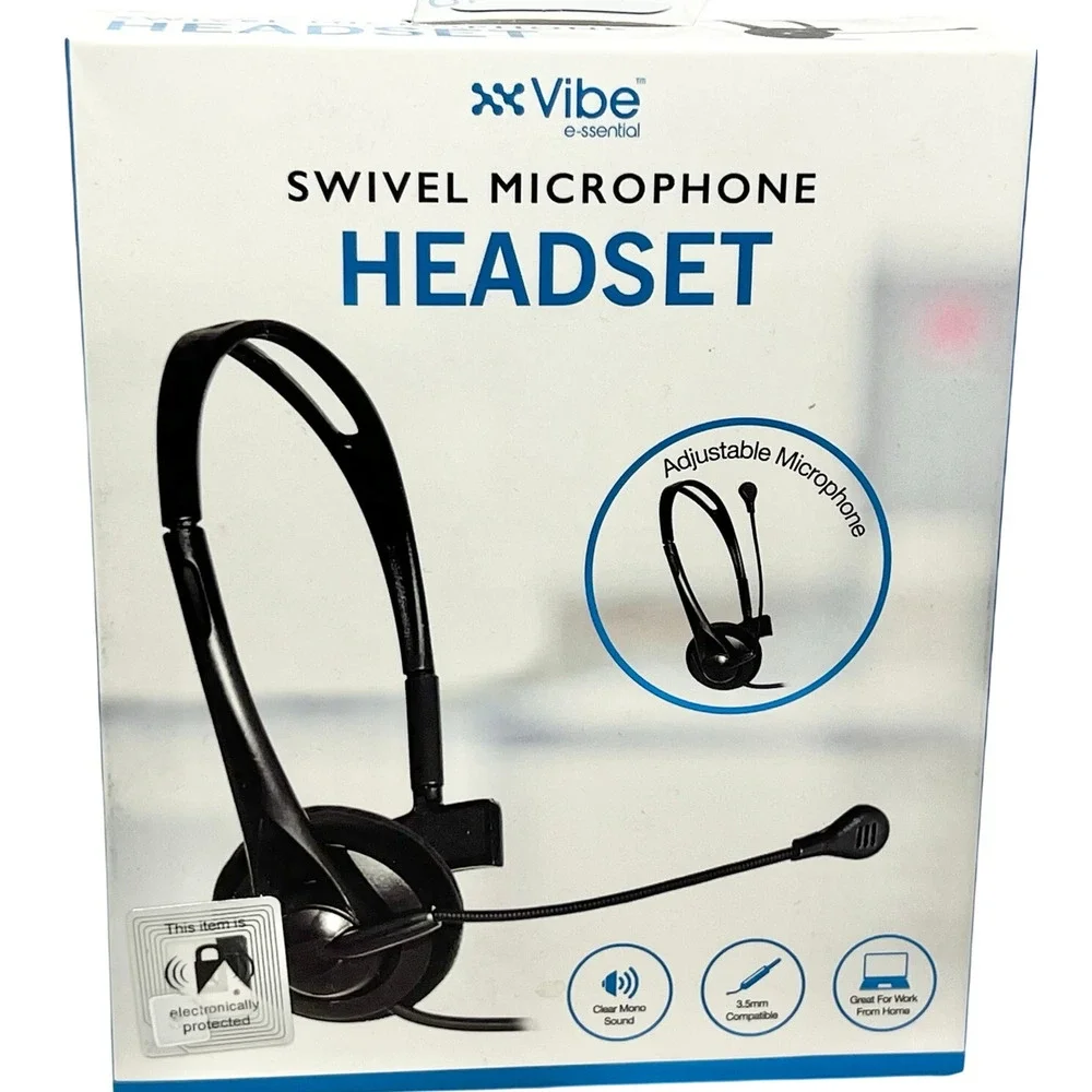 Vibe E-sential Swivel Microphone Headset 3.5mm Work Home Black New